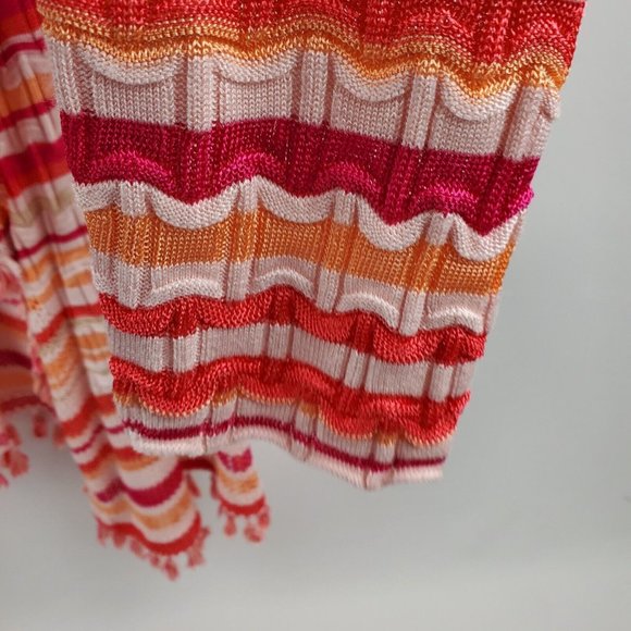 Chicos Womens Wave Tassel Cardigan Sweater Orange Pink Stripe Chicos 1=Medium - Picture 9 of 13